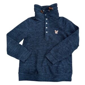 AIGLE MIDOUZE JR Kids‎ Fleece Pullover Sweatshirt Mock Neck Snap Buttons Blue